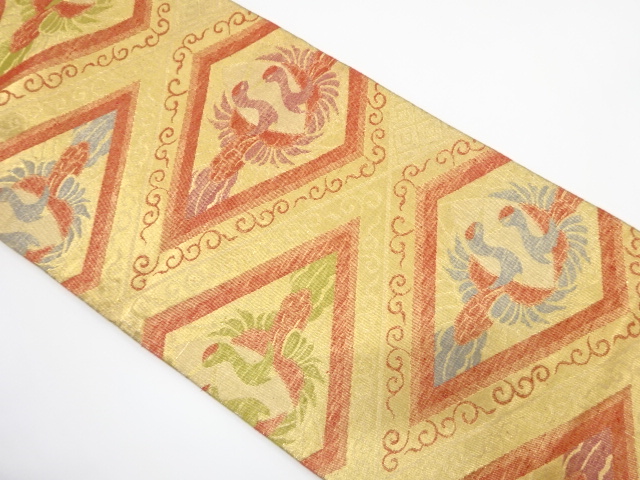 アンティーク　佐賀錦　菱に向かい鶴模様織り出し袋帯（着用可）